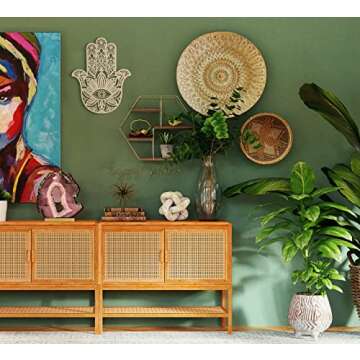 Fourth Level MFG 14" Hamsa, Sacred Geometry Wood Wall Art, Zen Home Decor for Yoga and Meditation, Chakra Crystal Grid Board, Good Energy Spiritual Altar Decoration, Evil Eye Protection