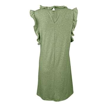 Uincloset Women's Summer Sleeveless Ruffle Sleeve Mini Dress Casual Crew Neck Pocketed Tunic Dresses (F-Green, Small)