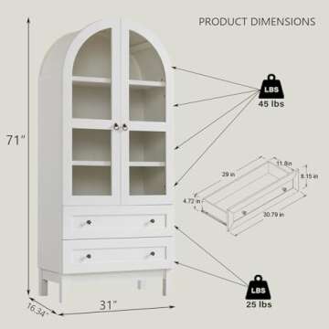 IFGET 71" Tall Arched Kitchen Pantry Cabinet, Wood Kitchen Storage Cabinets with 2 Large Drawers and...