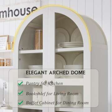 IFGET 71" Tall Arched Kitchen Pantry Cabinet, Wood Kitchen Storage Cabinets with 2 Large Drawers and Adjustable Shelves, Modern Farmhouse Versatile Cupboard for Kitchen, Dining Room, Bathroom, White