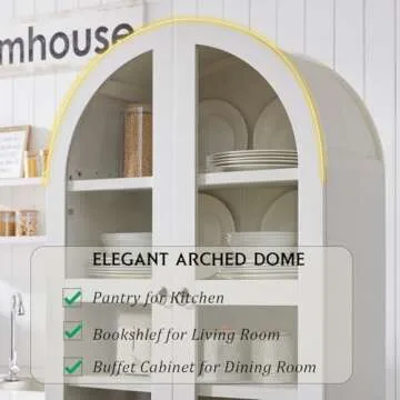 IFGET 71" Tall Arched Kitchen Pantry Cabinet, Wood Kitchen Storage Cabinets with 2 Large Drawers and Adjustable Shelves, Modern Farmhouse Versatile Cupboard for Kitchen, Dining Room, Bathroom, White