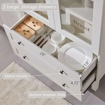 IFGET 71" Tall Arched Kitchen Pantry Cabinet, Wood Kitchen Storage Cabinets with 2 Large Drawers and Adjustable Shelves, Modern Farmhouse Versatile Cupboard for Kitchen, Dining Room, Bathroom, White