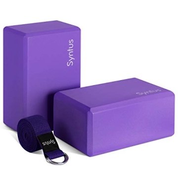 Syntus Yoga Block and Yoga Strap Set, 2 EVA Foam Soft Non-Slip Yoga Blocks 9×6×4 inches, 8FT Metal...