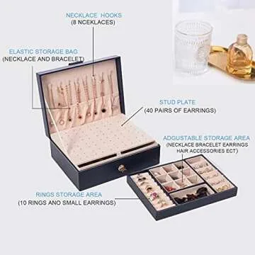 Zumier Jewelry Box Organizer for Women, Earring Organizer Holder with PU Leather for Birthday Christmas and New Year Gifts-Navy Blue