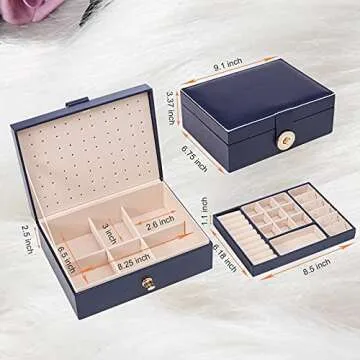 Zumier Jewelry Box Organizer for Women, Earring Organizer Holder with PU Leather for Birthday Christmas and New Year Gifts-Navy Blue