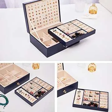 Zumier Jewelry Box Organizer for Women, Earring Organizer Holder with PU Leather for Birthday Christmas and New Year Gifts-Navy Blue
