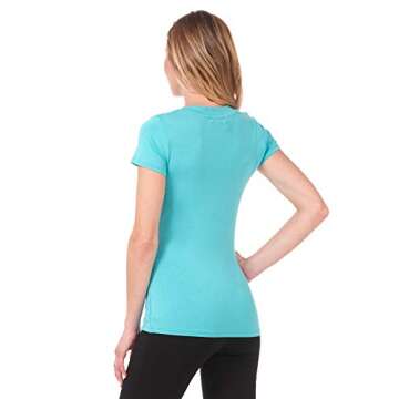 Rekucci Women's Perfectly Soft Basic Fitted Short Sleeve Scoop Neck T Shirt (X-Small, Turquoise)