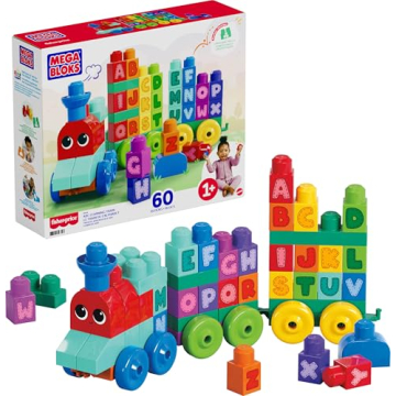 MEGA BLOKS First Builders Toddler Building Blocks Toy Set - Educational ABC Learning Train with 60 P...