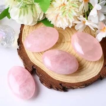 Rose Quartz Palm Stone Crystal Natural Chakra Reiki Polished Healing Love Oval Pocket Worry Stone Crystals for Anxiety Stress Relief Therapy