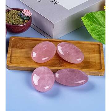 Rose Quartz Palm Stone Crystal Natural Chakra Reiki Polished Healing Love Oval Pocket Worry Stone Crystals for Anxiety Stress Relief Therapy