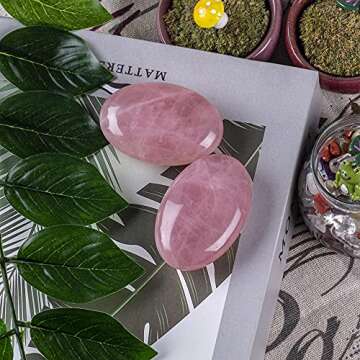 Rose Quartz Palm Stone Crystal Natural Chakra Reiki Polished Healing Love Oval Pocket Worry Stone Crystals for Anxiety Stress Relief Therapy