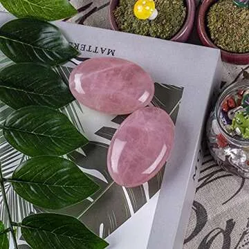 Rose Quartz Palm Stone Crystal Natural Chakra Reiki Polished Healing Love Oval Pocket Worry Stone Crystals for Anxiety Stress Relief Therapy