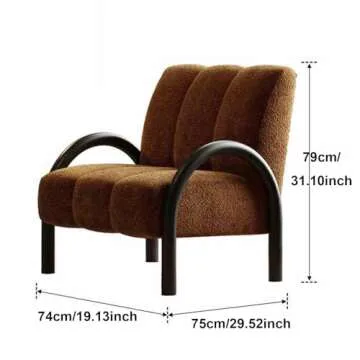 QIUPAI Mid Century Modern Accent Chair with Carbon Steel Tripod, Upholstered Living Room Chairs, Reading Armchair for Bedroom Sunroom Brown