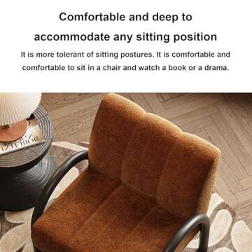 QIUPAI Mid Century Modern Accent Chair with Carbon Steel Tripod, Upholstered Living Room Chairs, Reading Armchair for Bedroom Sunroom Brown