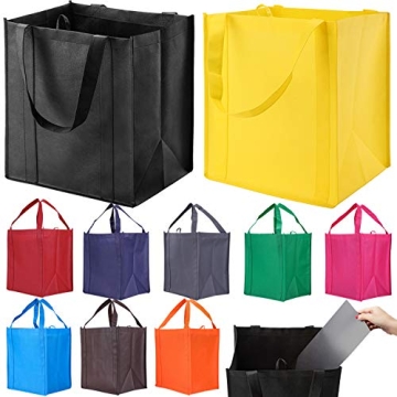 NERUB 10 Pack Reusable Reinforced Handle Grocery Bags - Heavy Duty Large Shopping Totes with Thick P...