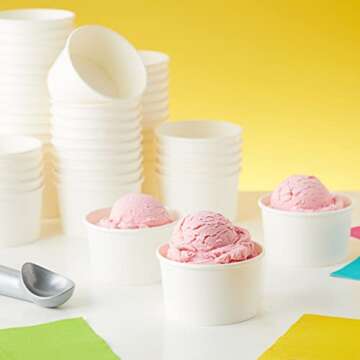 Juvale 100 Pack Disposable Paper Ice Cream Cups, Dessert Bowls for Sundae Bar, Frozen Yogurt (White,...