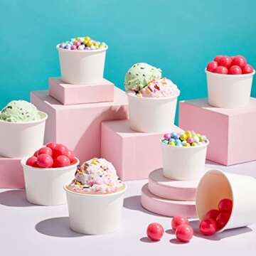 Juvale 100 Pack Disposable Paper Ice Cream Cups, Dessert Bowls for Sundae Bar, Frozen Yogurt (White, 8 oz)