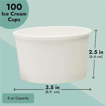 Juvale 100 Pack Disposable Paper Ice Cream Cups, Dessert Bowls for Sundae Bar, Frozen Yogurt (White, 8 oz)