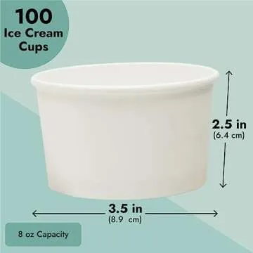 Juvale 100 Pack Disposable Paper Ice Cream Cups, Dessert Bowls for Sundae Bar, Frozen Yogurt (White, 8 oz)