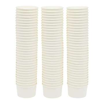 Juvale 100 Pack Disposable Paper Ice Cream Cups, Dessert Bowls for Sundae Bar, Frozen Yogurt (White, 8 oz)