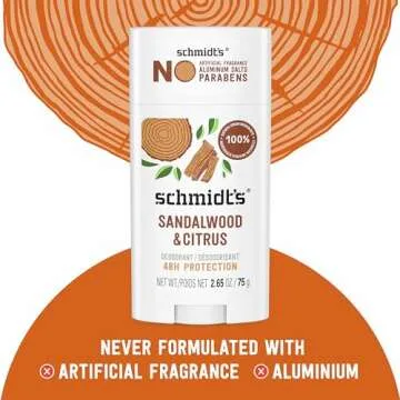 Schmidt's Aluminum-Free Vegan Deodorant Sandalwood & Citrus for Women and Men, with 24 Hour Odor Protection, Natural Ingredients, Cruelty-Free, 2.65 oz