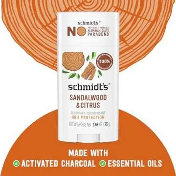 Schmidt's Aluminum-Free Vegan Deodorant Sandalwood & Citrus for Women and Men, with 24 Hour Odor Protection, Natural Ingredients, Cruelty-Free, 2.65 oz