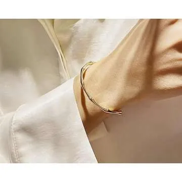 LS Artisan - Gold Bamboo Bangle Bracelet - Gold Plated Non-Fading Adjustable Gold Bamboo Bangle Bracelet for Women and Teens - Jewelry Gift