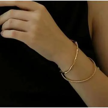LS Artisan - Gold Bamboo Bangle Bracelet - Gold Plated Non-Fading Adjustable Gold Bamboo Bangle Bracelet for Women and Teens - Jewelry Gift