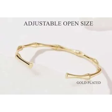 LS Artisan - Gold Bamboo Bangle Bracelet - Gold Plated Non-Fading Adjustable Gold Bamboo Bangle Bracelet for Women and Teens - Jewelry Gift