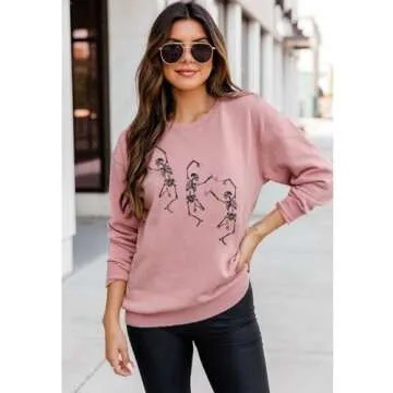 BOUTIKOME Women's Fun Dancing Skeleton Halloween Sweatshirt