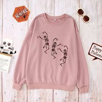 BOUTIKOME Women's Fun Dancing Skeleton Halloween Sweatshirt