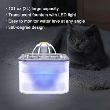 Cat Water Fountain Stainless Steel, 101oz/3L Pet Fountain with LED Light for Cats and Dogs (Clear)