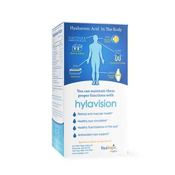 HylaVision Eye Health Supplements: Hyaluronic Acid, Lutein and Zeaxanthin Dietary Supplements for Vision Support (120 Capsules)— Vegan Formula by Hyalogic