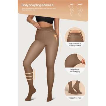 Vertvie Women's Fleece Lined Tights Sheer Fake Translucent One Seam Warm Pantyhose Thick High Waisted Thermal Leggings Winter(Coffee Sheer-Skin Fleece,220g-Thick Fleece,Small-Medium Plus)