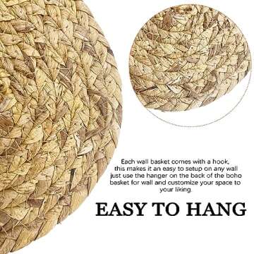 7 Pack Boho Wall Basket Decor - Seagrass Rattan Wicker Wall Decor Round Handmade Hanging Rustic Flat...