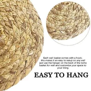 7 Pack Boho Wall Basket Decor - Seagrass Rattan Wicker Wall Decor Round Handmade Hanging Rustic Flat...