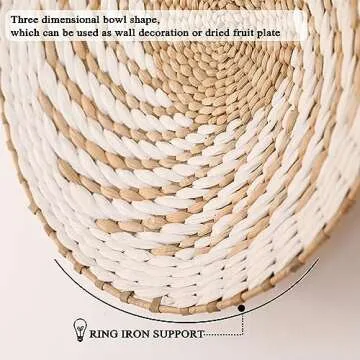 7 Pack Boho Wall Basket Decor - Seagrass Rattan Wicker Wall Decor Round Handmade Hanging Rustic Flat Elegant Wall Art for Farmhouse Living Rooms Bedrooms Display Table Settings Kitchen Home