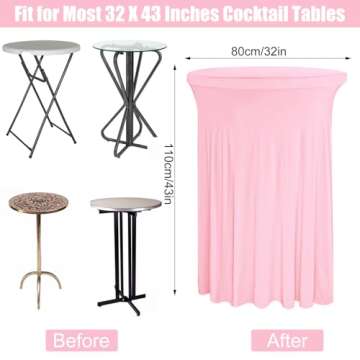 JALANCY 4 Packs 32 x 43 Inch Spandex Round Cocktail Table Skirts Spandex Cocktail Table Covers with ...