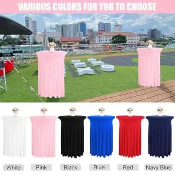 JALANCY 4 Packs 32 x 43 Inch Spandex Round Cocktail Table Skirts Spandex Cocktail Table Covers with Wavy Drapes Stretch Cocktail Tablecloth Fitted High Top Tables for Wedding Bar Party Banquet (Pink)