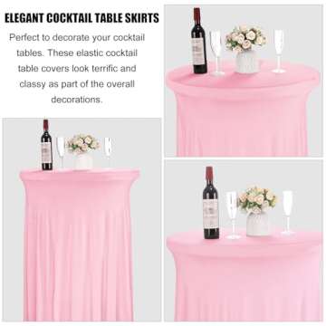 JALANCY 4 Packs 32 x 43 Inch Spandex Round Cocktail Table Skirts Spandex Cocktail Table Covers with Wavy Drapes Stretch Cocktail Tablecloth Fitted High Top Tables for Wedding Bar Party Banquet (Pink)