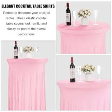JALANCY 4 Packs 32 x 43 Inch Spandex Round Cocktail Table Skirts Spandex Cocktail Table Covers with Wavy Drapes Stretch Cocktail Tablecloth Fitted High Top Tables for Wedding Bar Party Banquet (Pink)