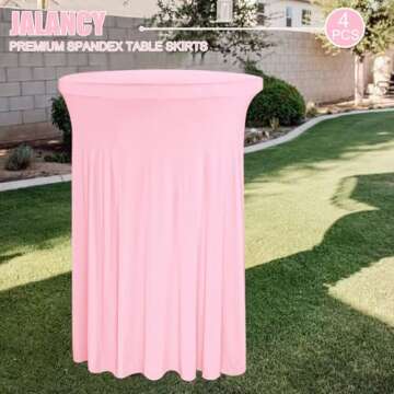 JALANCY 4 Packs 32 x 43 Inch Spandex Round Cocktail Table Skirts Spandex Cocktail Table Covers with Wavy Drapes Stretch Cocktail Tablecloth Fitted High Top Tables for Wedding Bar Party Banquet (Pink)