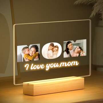 KoxSmar Personalized Mothers Day Gifts for Mom from Daughter & Son, Custom Mom Picture Frame with Photos, Personalized Photo Frame with Night Light, Personalized Mom Birthday Gifts