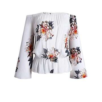Hibluco Women's Fashion Off Shoulder Tops Sexy Floral Striped Printed Crop Tops Summer Tie Knot T-Shirt White