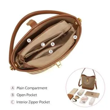 FOXLOVER Fabric Small Bucket Bag for Women Fashion Ladies Simplicity Crossbody Handbag Shoulder Purse (Brown B)