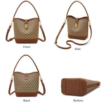 FOXLOVER Fabric Small Bucket Bag for Women Fashion Ladies Simplicity Crossbody Handbag Shoulder Purse (Brown B)