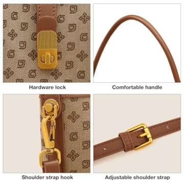 FOXLOVER Fabric Small Bucket Bag for Women Fashion Ladies Simplicity Crossbody Handbag Shoulder Purse (Brown B)