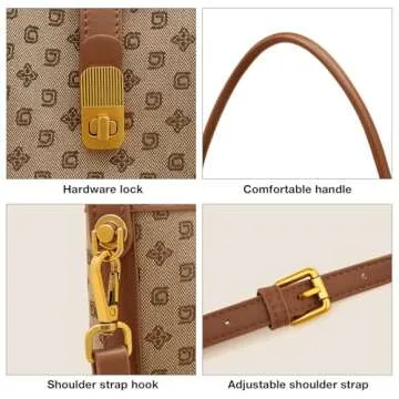 FOXLOVER Fabric Small Bucket Bag for Women Fashion Ladies Simplicity Crossbody Handbag Shoulder Purse (Brown B)