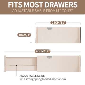 NTQNOIKA Drawer Dividers Organizer 8 Pack, Adjustable Separators 4" High Expandable from 11-17" for Bedroom, Bathroom, Closet, Clothing, Office, Kitchen (Beige, 8 PACK)