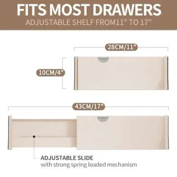 NTQNOIKA Drawer Dividers Organizer 8 Pack, Adjustable Separators 4" High Expandable from 11-17" for Bedroom, Bathroom, Closet, Clothing, Office, Kitchen (Beige, 8 PACK)